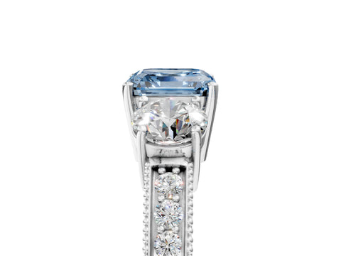 White gold Fancy Blue Asscher Cut Three-Stone Diamond Ring with Pavé Band and Four-Prong Setting_17