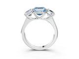 White gold Fancy Blue Asscher Cut Three-Stone Diamond Ring with Prong Setting on a Classic Band_10