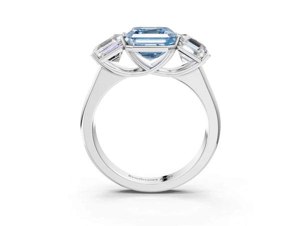 Platinum Asscher Cut Side Stone Engagement Ring Setting for Fancy Blue Center - Design RJ-781