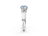 White gold Fancy Blue Asscher Cut Three-Stone Diamond Ring with Prong Setting on a Classic Band_14