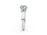 White gold Fancy Blue Asscher Cut Three-Stone Diamond Ring with Prong Setting on a Classic Band_14