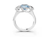 White gold Fancy Blue Asscher Cut Three-Stone Diamond Ring with Prong Setting on a Classic Band_15
