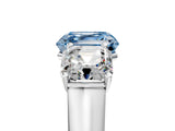 White gold Fancy Blue Asscher Cut Three-Stone Diamond Ring with Prong Setting on a Classic Band_17