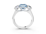 White gold Fancy Blue Asscher Cut Three-Stone Diamond Ring with Prong Setting on a Classic Band_3
