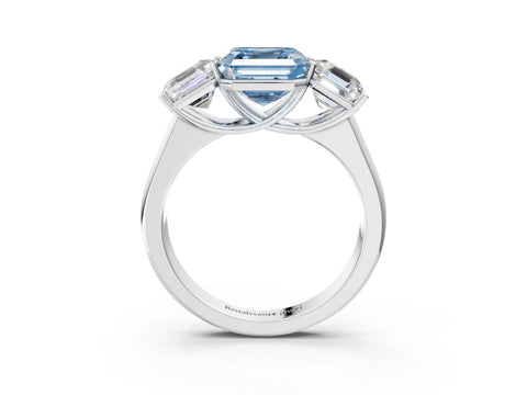 White gold Fancy Blue Asscher Cut Three-Stone Diamond Ring with Prong Setting on a Classic Band_3