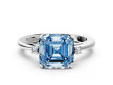 White gold Fancy Blue Asscher  Cut Three-Stone Solitaire Ring with Round Accent Diamonds and Four-Prong Setting_37