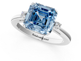 White gold Fancy Blue Asscher  Cut Three-Stone Solitaire Ring with Round Accent Diamonds and Four-Prong Setting_38