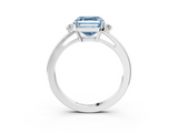 White gold Fancy Blue Asscher  Cut Three-Stone Solitaire Ring with Round Accent Diamonds and Four-Prong Setting_40