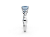 White gold Fancy Blue Asscher  Cut Twist Band Solitaire Diamond Ring with Pavé Setting_5