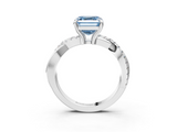 White gold Fancy Blue Asscher  Cut Twist Band Solitaire Diamond Ring with Pavé Setting_6