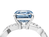 White gold Fancy Blue Asscher  Cut Twist Band Solitaire Diamond Ring with Pavé Setting_7