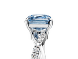 White gold Fancy Blue Asscher  Cut Twist Band Solitaire Diamond Ring with Pavé Setting_8