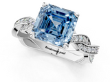 White gold Fancy Blue Asscher  Cut Twisted Pavé Band Solitaire Ring with Four-Prong Setting_1