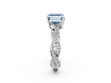 White gold Fancy Blue Asscher  Cut Twisted Pavé Band Solitaire Ring with Four-Prong Setting_2