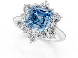 White gold Fancy Blue Asscher  Diamond Cluster Halo Ring with Solitaire Band and Four-Prong Setting_1