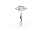 White gold Fancy Blue Asscher  Diamond Cluster Halo Ring with Solitaire Band and Four-Prong Setting_2