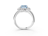 White gold Fancy Blue Asscher  Diamond Cluster Halo Ring with Solitaire Band and Four-Prong Setting_3