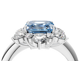 White gold Fancy Blue Asscher  Diamond Cluster Halo Ring with Solitaire Band and Four-Prong Setting_4