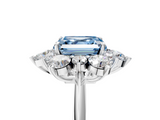 White gold Fancy Blue Asscher  Diamond Cluster Halo Ring with Solitaire Band and Four-Prong Setting_5
