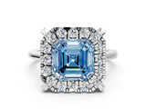 White gold Fancy Blue Asscher  Diamond Cluster Halo Solitaire with Four-Prong Setting_185