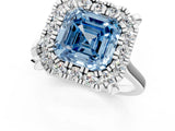 White gold Fancy Blue Asscher  Diamond Cluster Halo Solitaire with Four-Prong Setting_187