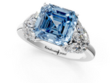 White gold Fancy Blue Asscher  Diamond Cluster Leaf Design Ring with Prong Setting_18