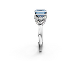 White gold Fancy Blue Asscher  Diamond Cluster Leaf Design Ring with Prong Setting_19