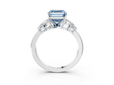 White gold Fancy Blue Asscher  Diamond Cluster Leaf Design Ring with Prong Setting_20