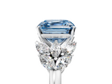 White gold Fancy Blue Asscher  Diamond Cluster Leaf Design Ring with Prong Setting_22