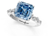 White gold Fancy Blue Asscher  Diamond Cluster Prong-Set Solitaire Ring_1