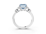 White gold Fancy Blue Asscher  Diamond Floral Cluster Ring with Solitaire Band and Prong Setting_3