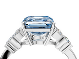 White gold Fancy Blue Asscher  Diamond Floral Cluster Ring with Solitaire Band and Prong Setting_4