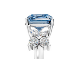 White gold Fancy Blue Asscher  Diamond Floral Cluster Ring with Solitaire Band and Prong Setting_5