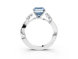 White gold Fancy Blue Asscher  Diamond Floral Vine Solitaire Engagement Ring_3