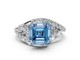 White gold Fancy Blue Asscher  Diamond Halo Ring with Marquise and Pavé Band in Prong Setting_17