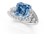 White gold Fancy Blue Asscher  Diamond Halo Ring with Marquise and Pavé Band in Prong Setting_18