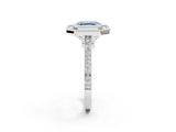 White gold Fancy Blue Asscher  Diamond Halo Ring with Milgrain Frame and Pavé Band_108