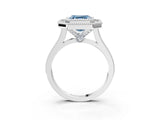 White gold Fancy Blue Asscher  Diamond Halo Ring with Milgrain Frame and Pavé Band_109