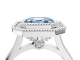 White gold Fancy Blue Asscher  Diamond Halo Ring with Milgrain Frame and Pavé Band_110