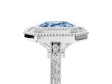 White gold Fancy Blue Asscher  Diamond Halo Ring with Milgrain Frame and Pavé Band_111