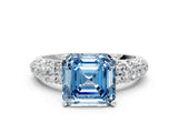 White gold Fancy Blue Asscher  Diamond Pavé Band Solitaire Ring with Four-Prong Setting_45