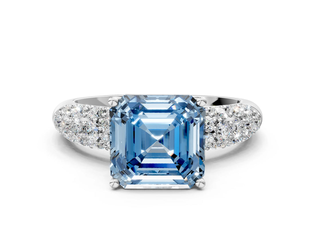White gold Fancy Blue Asscher  Diamond Pavé Band Solitaire Ring with Four-Prong Setting_47