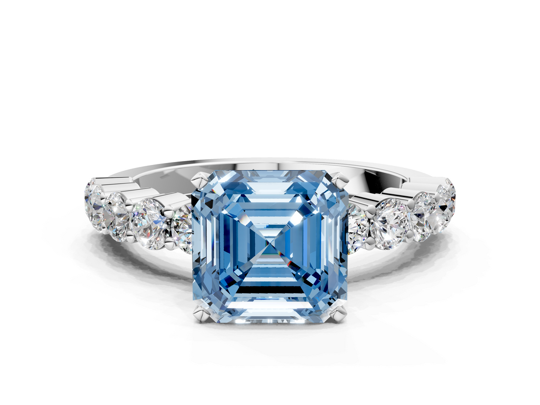 White gold Fancy Blue Asscher  Diamond Pavé Band Solitaire with Four-Prong Setting_122