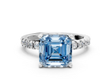 White gold Fancy Blue Asscher  Diamond Pavé Band Solitaire with Four-Prong Setting