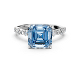 White gold Fancy Blue Asscher  Diamond Prong Set Engagement Ring with Pave Band_17
