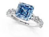 White gold Fancy Blue Asscher  Diamond Prong Setting with Side Stones on a Pave Band_1