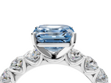 White gold Fancy Blue Asscher  Diamond Prong Setting with Side Stones on a Pave Band_4