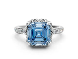 White gold Fancy Blue Asscher  Diamond Solitaire Ring with Shared Prong Pavé Band_12
