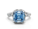 White gold Fancy Blue Asscher  Diamond Solitaire Ring with Shared Prong Pavé Band_29