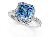 White gold Fancy Blue Asscher  Diamond Solitaire Ring with Shared Prong Pavé Band_29